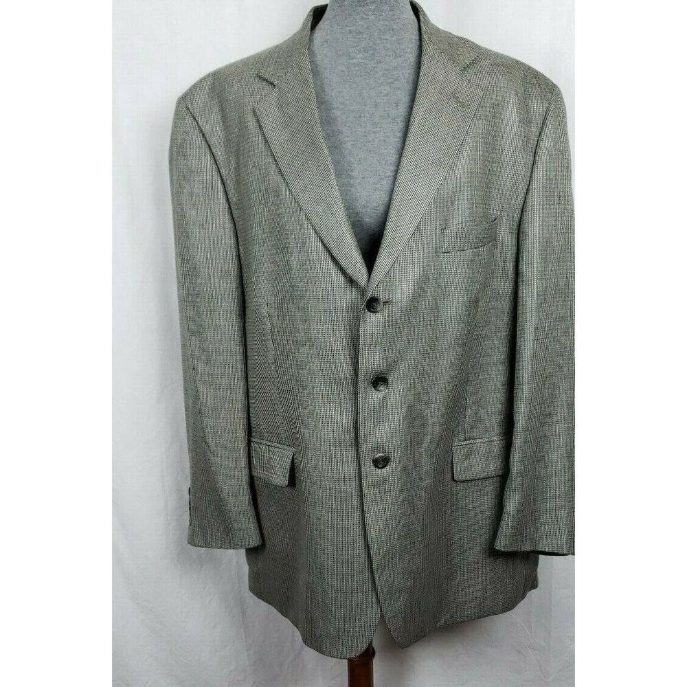 Stafford Men's Blazer 3 Button Black/Gray Sports Coat Size 46R Jacket Silk Wool